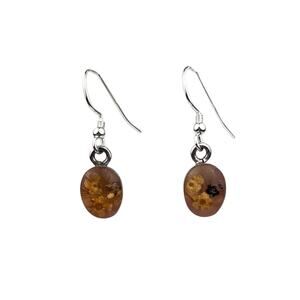 Vintage Sterling Silver Pierced Earrings Small Resin Dried Flower Ovals